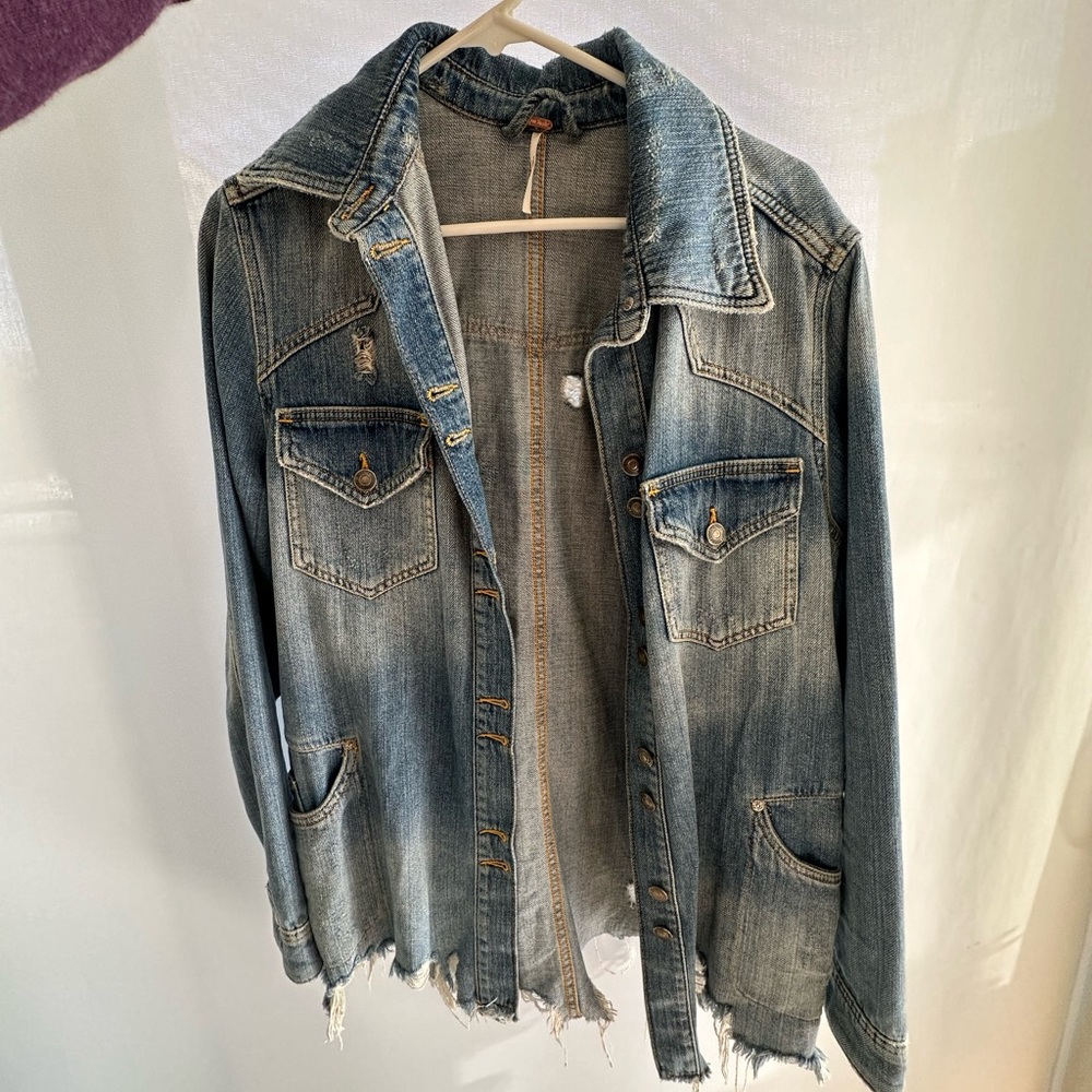 Free People Oversized Distressed Denim Jacket